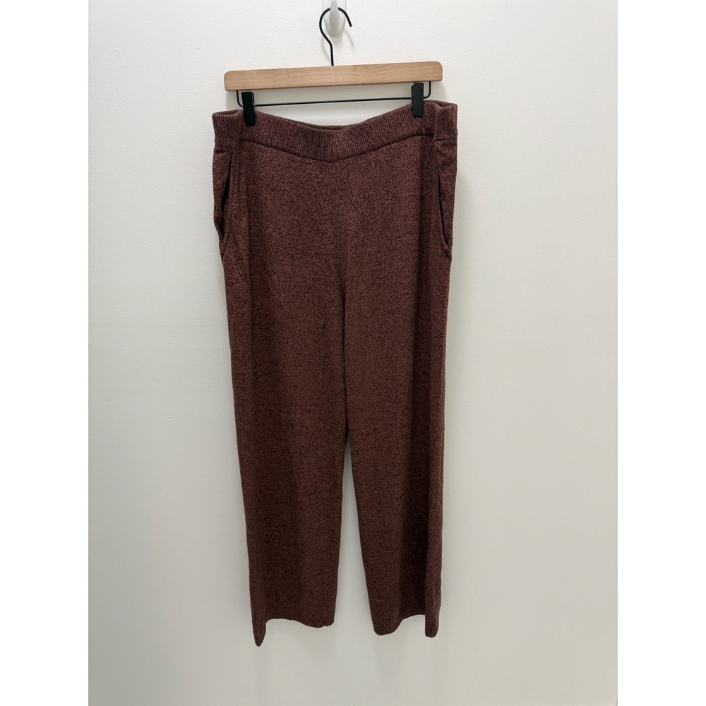 Nordstrom Marled Brown Knit Wide Leg Pants XL Viscose Linen Blend Loungewear